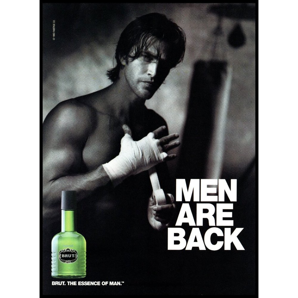 1993 Brut Aftershave Cologne Vintage Print Ad Man Boxer Workout Wall Art